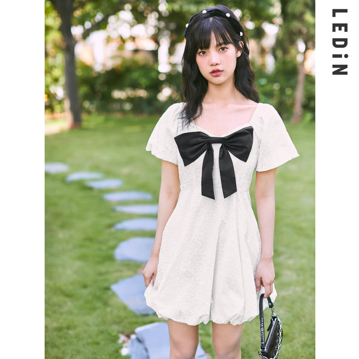 冰月連衣裙2021新款春蝴蝶結連衣裙方領茶歇裙 冰月連衣裙2021新款春蝴蝶結連衣裙方領茶歇裙