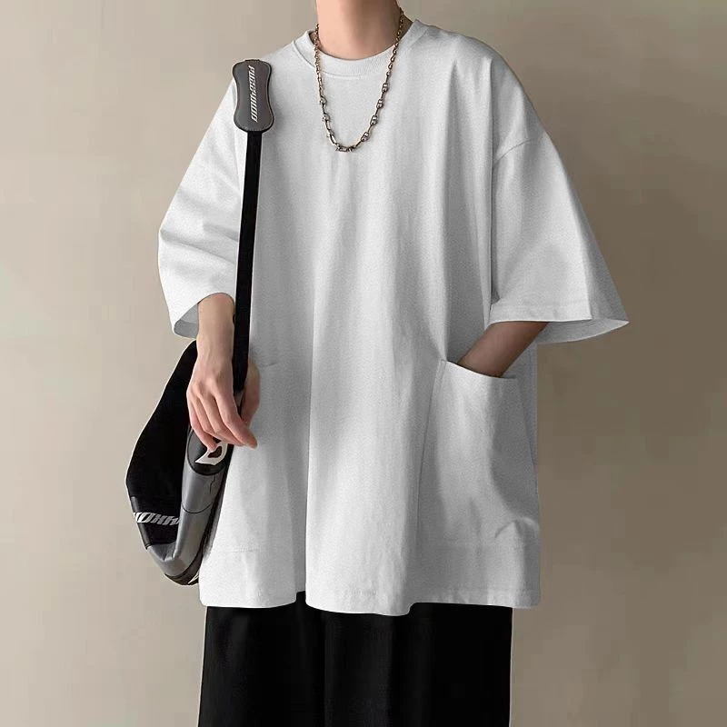 大口袋T恤男生短袖夏季上衣服潮牌百搭設計感小衆重磅冰絲五分袖 大口袋T恤男生短袖夏季上衣服潮牌百搭設計感小衆重磅冰絲五分袖